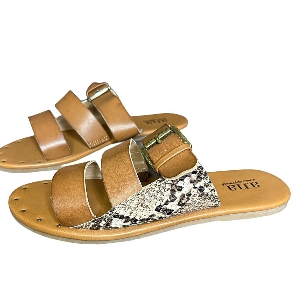a.n.a Erie Snakeskin Cognac Flat Slide Sandals Size 6